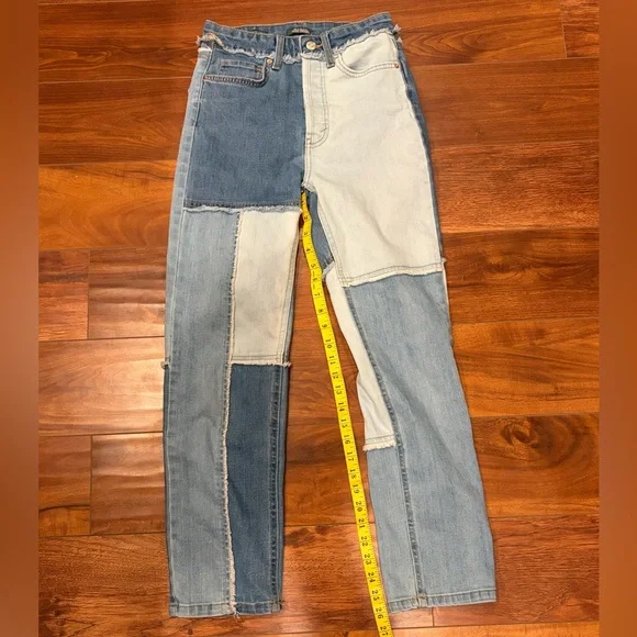 Wild Fable Highest Rise Slim Straight Patchwork Two Toned Denim Jeans Size 00 - Picture 5 of 9